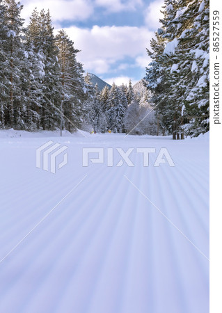 Ski resort Bansko, Bulgaria, groomed ski road 86527559