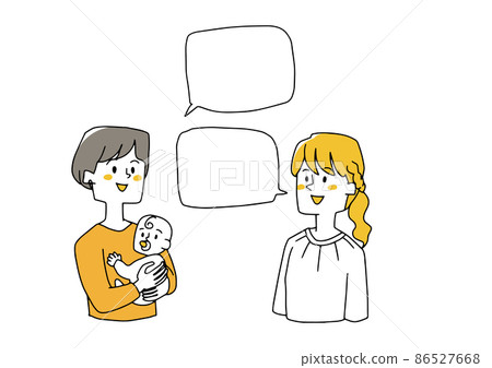 Conversational mom friend, comical handwritten person illustration, simple coloring on vector line drawing 86527668
