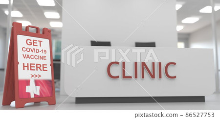 COVID-19 vaccination centre signboard with flag of Switzerland. 3D rendering 86527753