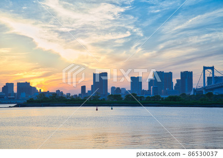 [Tokyo] April ・ Urban scenery and Rainbow Bridge in the Tokyo Bay Area 86530037