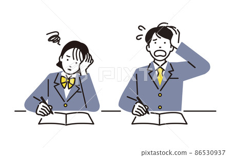 Men and women set of high school students studying Men and women set of high school students studying 86530937