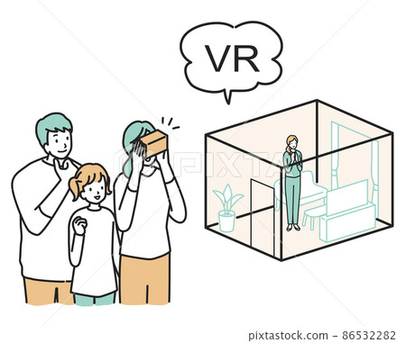 一個年輕的家庭在 VR 中進行預覽 一個年輕的家庭在 VR 中進行預覽 86532282
