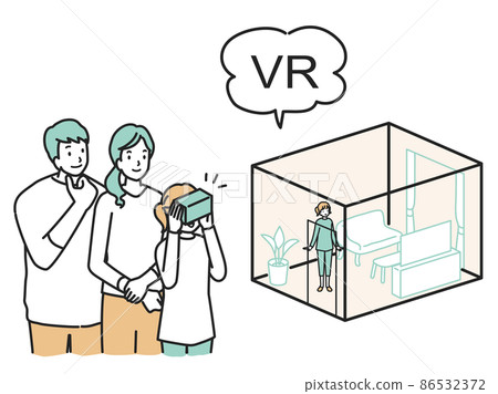 一個年輕的家庭在 VR 中進行預覽 86532372