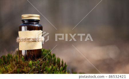 Brown bottle for medical supplements, blank label. MOCKUP Brown bottle for medical supplements, blank label. MOCKUP 86532421