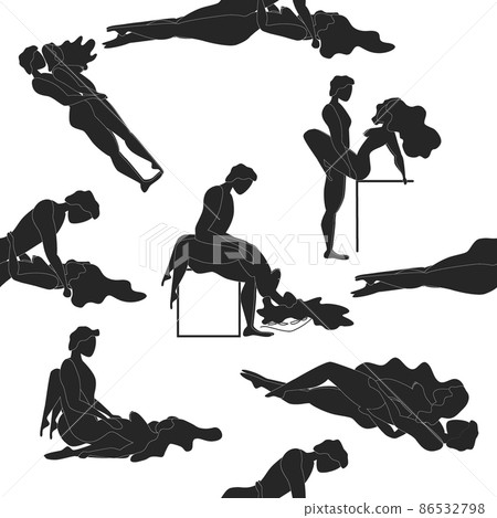 Kama Sutra seamless pattern design poster fabric. Kamasutra sketchy poses for making love. Set. Standing positions 86532798