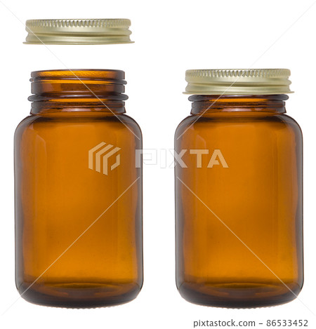 Medical glass bottle mockup. Template, empty label. 86533452