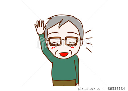 (上身正面)一位老人微笑著奔跑舉手 (上身正面)一位老人微笑著奔跑舉手 86535184