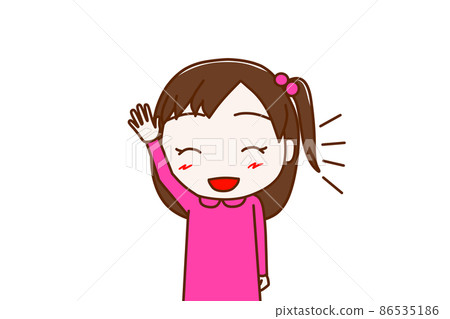 (上身正面)微笑舉手競選的女孩 (上身正面)微笑舉手競選的女孩 86535186