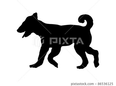 Black dog silhouette. Running airdale terrier. Black dog silhouette. Running airdale terrier. 86536125