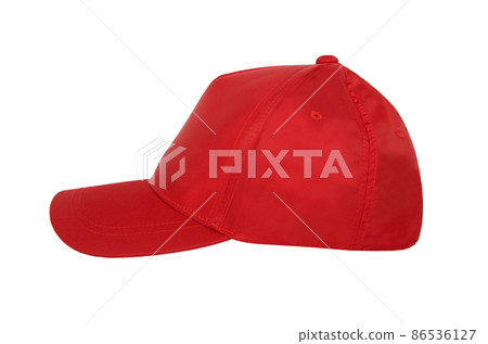 Red blank cap closeup of side view on white background. 86536127