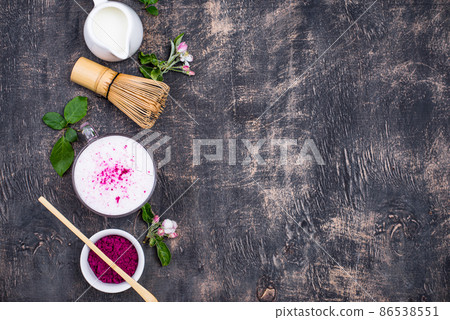 Pink matcha latte with milk Pink matcha latte with milk 86538551