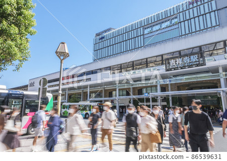 Corona-stricken people and town, in front of the north exit of Kichijoji Station, Musashino City, Tokyo 86539631
