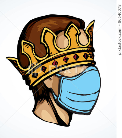 Man in medical mask and crown. Vector drawing Man in medical mask and crown. Vector drawing 86540078