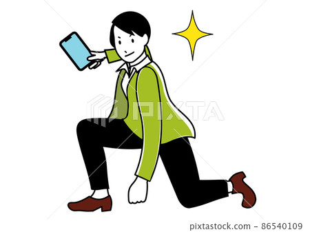 Illustration material: Business person with the image of holding a mobile phone and expressing motivation with a textured pose Illustration material: Business person with the image of holding a mobile phone and expressing motivation with a textured pose 86540109
