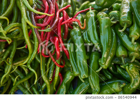 Full Frame Shot Of Green and Red Chili Peppers Full Frame Shot Of Green and Red Chili Peppers 86540944