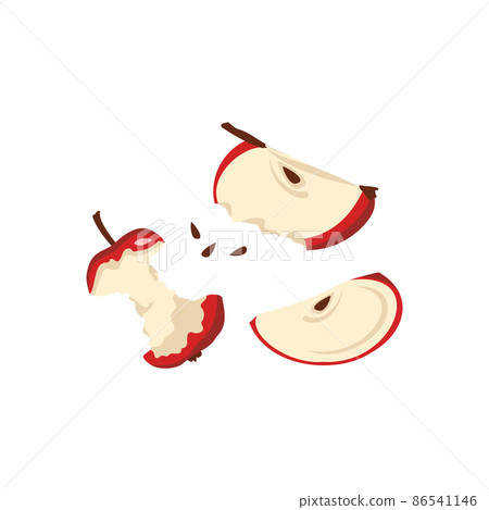 Red apple slices with seeds and stub. Sliced food for healthy diet. Sweet snack. Vector flat illustration Red apple slices with seeds and stub. Sliced food for healthy diet. Sweet snack. Vector flat illustration 86541146