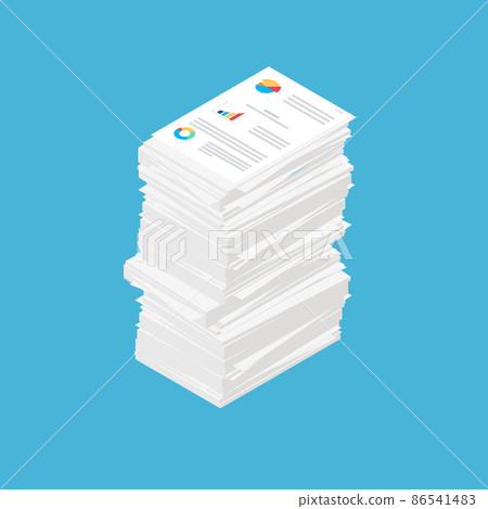 Carelessly folded stack of documents. Financial or accounting reporting. 86541483