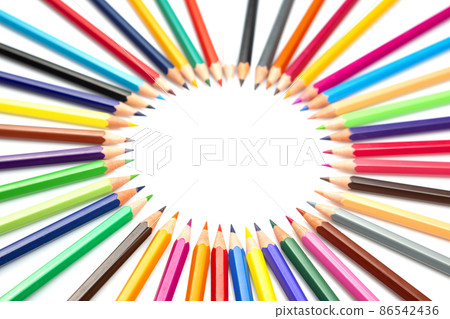 set of colored pencils for drawing on a white background. artistic creativity of drawing 86542436