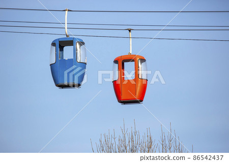 two cars of the cableway. transport infrastructure 86542437