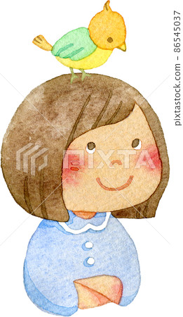 一個女孩頭上有一隻小鳥的插圖 一個女孩頭上有一隻小鳥的插圖 86545037
