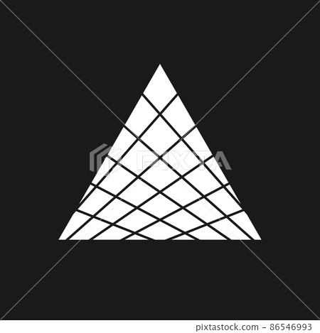 Retrowave triangle 1980s style with perspective grid pattern. Synthwave black and white retrowave design element. Triangle with grid for poster, merch in vaporwave style. 86546993