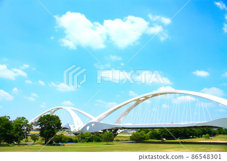 Scenery of Toyota Ohashi Bridge over the fresh green Yahagi River 86548301