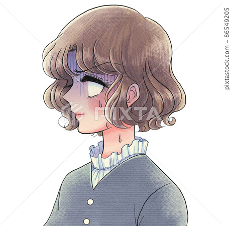 老女孩卡通插畫-冷汗淋漓的白眼少女 老女孩卡通插畫-冷汗淋漓的白眼少女 86549205