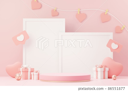 3d render minimal sweet scene with display podium for mock up and product brand presentation. Pink Pedestal stand for Valentine's Day's theme. Cute lovely heart background. Love day's design style. 3d render minimal sweet scene with display podium for mock up and product brand presentation. Pink Pedestal stand for Valentine's Day's theme. Cute lovely heart background. Love day's design style. 86551877