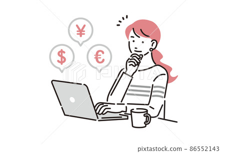 在個人電腦上進行外彙和投資的女性 在個人電腦上進行外彙和投資的女性 86552143