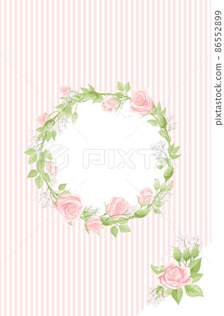 Cream pink rose frame in the shape of circle, hand draw vector poscard template Cream pink rose frame in the shape of circle, hand draw vector poscard template 86552899