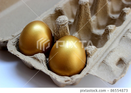 The golden eggs in egg tray The golden eggs in egg tray 86554873