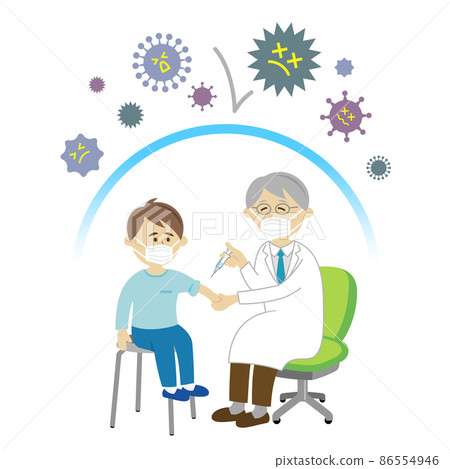 給注射的醫生和孩子的例證圖像 給注射的醫生和孩子的例證圖像 86554946