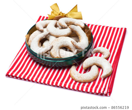 Round Gift box full of Traditional German or Austrian Vanillekipferl vanilla kipferl cookies Round Gift box full of Traditional German or Austrian Vanillekipferl vanilla kipferl cookies 86556219