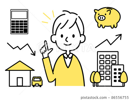 一個人投資房地產的插圖和圖標集 矢量素材 遺產稅措施 86556755