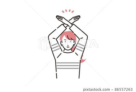 A woman who makes a cross by hand A woman who makes a cross by hand 86557263