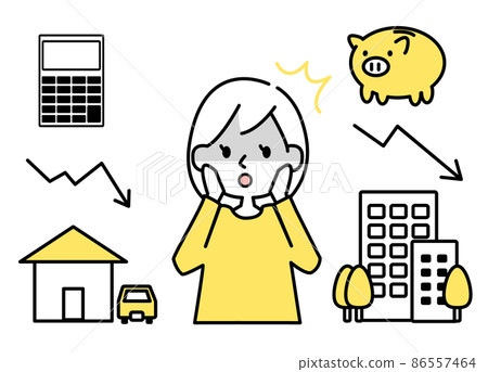 一個因資產價值下降而震驚的女人的插圖集 矢量素材 擁有的房子 汽車擁有的建築物 秋天 86557464