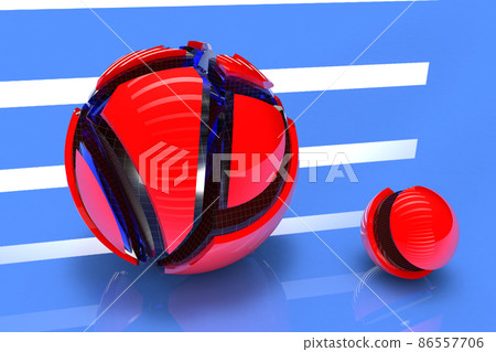 3D red futuristic spheres with reflective surface 86557706