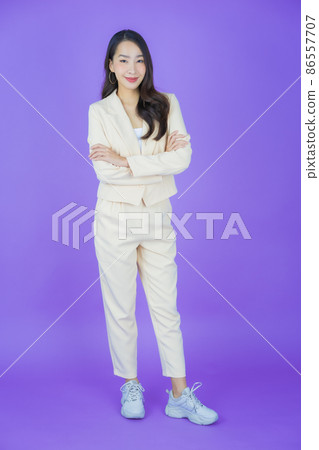 Portrait beautiful young asian woman smile with action 86557707