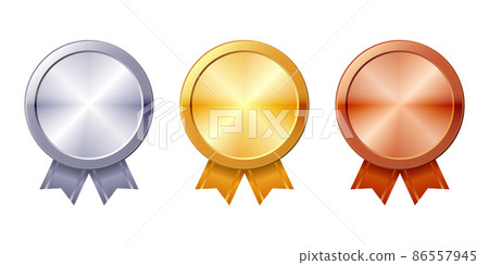 獎牌、 金、 金、 排名矢量圖標集插圖白色背景 86557945