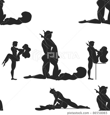 Kama Sutra seamless pattern design poster fabric. Kamasutra sketchy poses for making love. Set. Standing positions Kama Sutra seamless pattern design poster fabric. Kamasutra sketchy poses for making love. Set. Standing positions 86558065