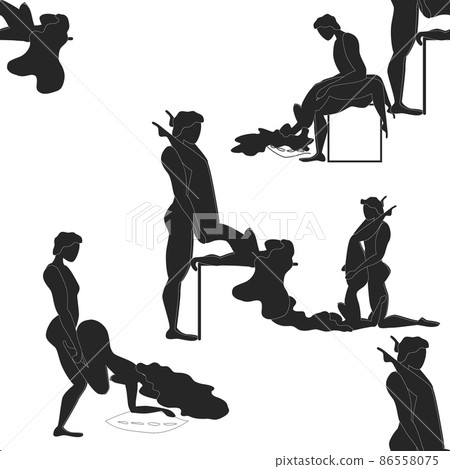Kama Sutra seamless pattern design poster fabric. Kamasutra sketchy poses for making love. Set. Standing positions Kama Sutra seamless pattern design poster fabric. Kamasutra sketchy poses for making love. Set. Standing positions 86558075