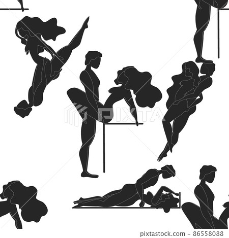 Kama Sutra seamless pattern design poster fabric. Kamasutra sketchy poses for making love. Set. Standing positions 86558088
