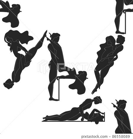 Kama Sutra seamless pattern design poster fabric. Kamasutra sketchy poses for making love. Set. Standing positions 86558089