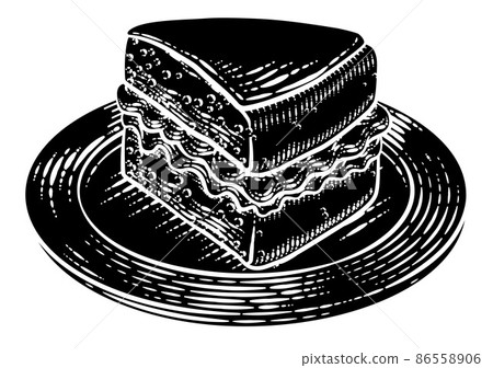 Cake Sponge Slice Jam Cream Woodcut Drawing Cake Sponge Slice Jam Cream Woodcut Drawing 86558906