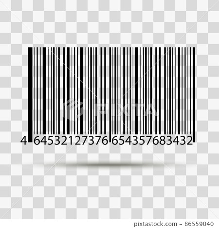 Realistic barcode icon with numbers and parallel lines. Isolated on transparent background. Vector 86559040