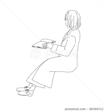 Line art illustration of a woman reading a book... - Stock Illustration ...