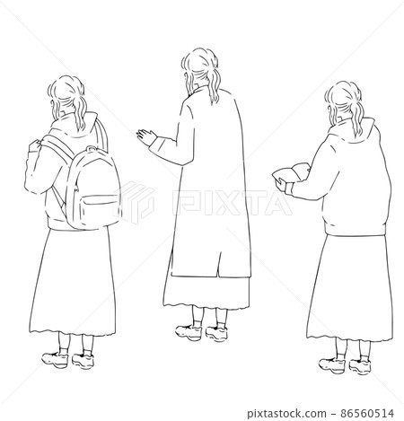 A simple female standing picture with only line drawings 86560514