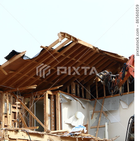 Demolition work site demolition vacant lot real estate housing rebuilding demolition work site heavy machinery construction work chipping Demolition work site demolition vacant lot real estate housing rebuilding demolition work site heavy machinery construction work chipping 86560859