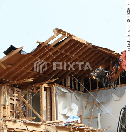 Demolition work site demolition vacant lot real estate housing rebuilding demolition work site heavy machinery construction work chipping Demolition work site demolition vacant lot real estate housing rebuilding demolition work site heavy machinery construction work chipping 86560860