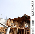 Demolition work site demolition vacant lot real estate housing rebuilding demolition work site heavy machinery construction work chipping 86560865